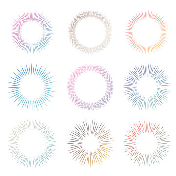 Set of colorful  sunburst symbols vector illustration.