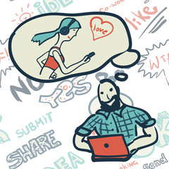 Seamless pattern with people on the topic of Internet communicat