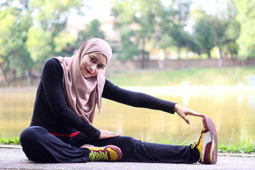 muslim girl is stretching