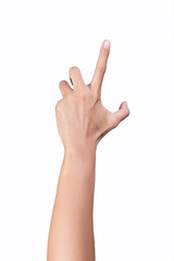 Girl's hand gestures showing person view isolated