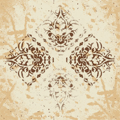 Abstract background of vintage heraldic figures on faded worn pa