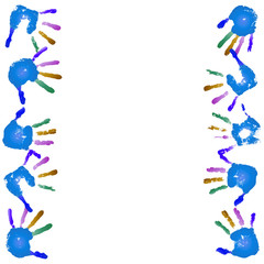 Conceptual children painted hand print frame isolated