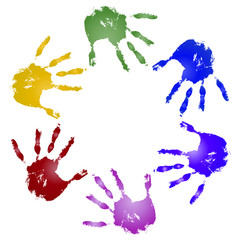 Conceptual children painted hand print isolated