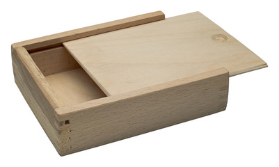 Small raw wooden box for small items isolated on white background. No shadow.