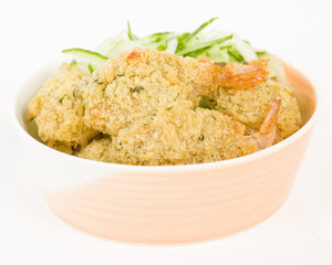 Crispy Butterfly Prawns - Garlic filled prawns, breaded and deep fried.
