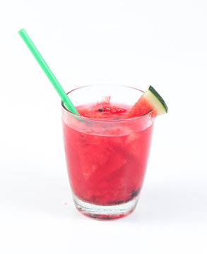 Watermelon juice in a glass on a white background