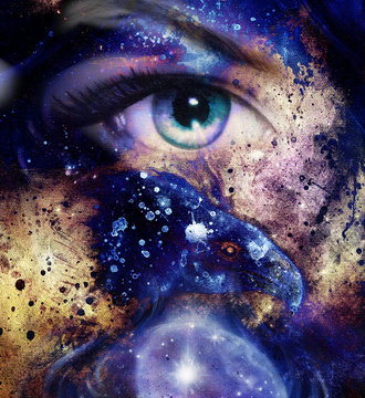 women eye abstract  painting in space and staes, make up