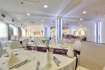 Wedding hall or other function facility set for fine dining 