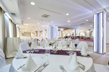 Wedding hall or other function facility set for fine dining 