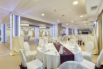 Wedding hall or other function facility set for fine dining 