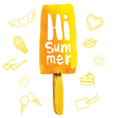 Vector illustration with ice cream on a stick. 