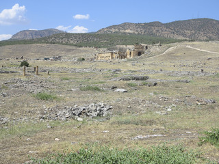Ruins of the ancient city of Hierapolis and blue sky