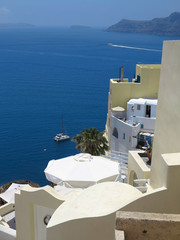 Romantic beautiful cityscape and blue sky of Oia on Santorini in