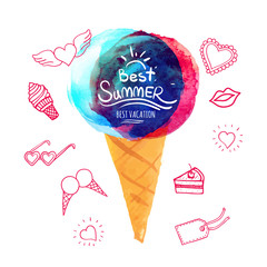 Vector illustration of ice cream in a cone.