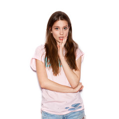 Fototapeta premium Beauty Surprised Brunette Woman