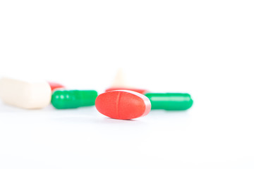 Medicine tablet on white background