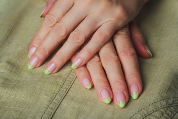 French nail art in light green colour