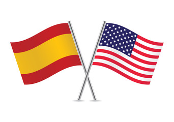 American and Spanish flags. Vector illustration.