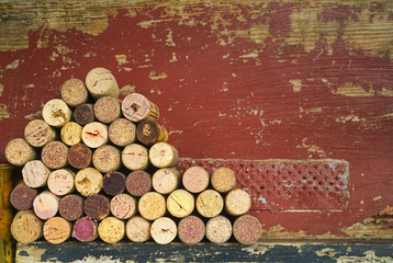 wine corks on grungy background, free copy space