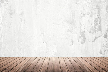 Empty room of grunge wall and wooden floor