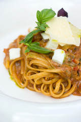 Fresh pasta with a tasty homemade siciliana 