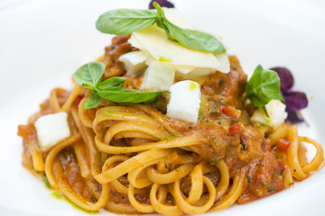 Fresh pasta with a tasty homemade siciliana 