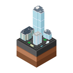 Office Buildings on City Tile - 
A vector illustration of a city scene with offices, apartments, cars and public transport.