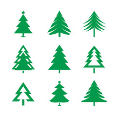 Set of Green Christmas Trees. Vector Illustrations.