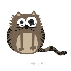 Flat fat comic cat with big eyes. Vector design.