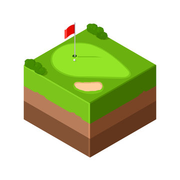 Golf Hole - A vector illustration of an isometric golf hole with sand trap bunker.