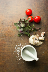 Tomatoes, basil and garlic.