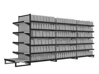 set of supermarket shelves