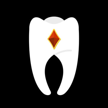 Tooth with diamonds. White clean tooth with gem. Vector illustra