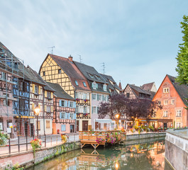 Colmar, Petit Venice, water canal and traditional colorful house