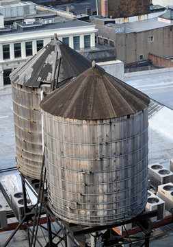 Water towers on the roof of a New York tower block