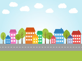 City with colored houses