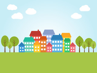 Naklejka premium City with colored houses
