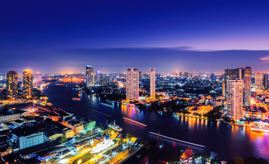 Fototapeta premium Modern building at riverside in night scene