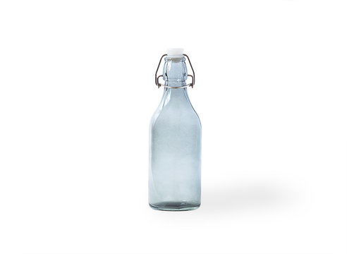 Empty Colored Grey Glass Bottle, Isolated On White Background With Shadow