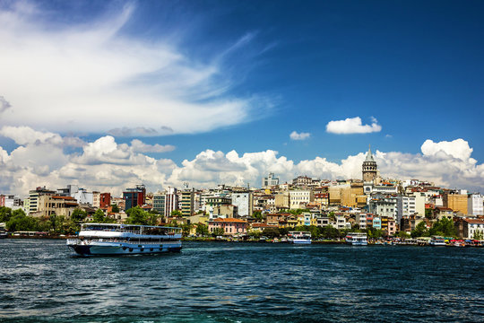 Galata tower sea view in Istanbul, Turkey.