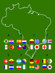 Brazil Football Cup Groups Map Circles with Coat of Arms