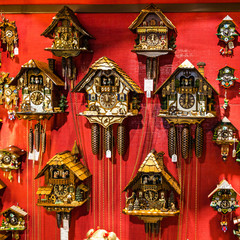 cuckoo clocks in a souvenir shop, Munich, Bavaria