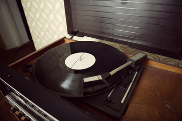 retro vinyl record and radio player, toned