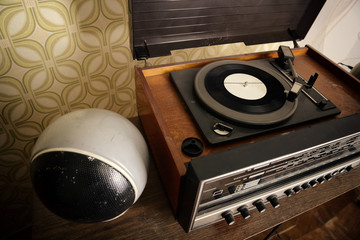 retro vinyl record and radio player, toned