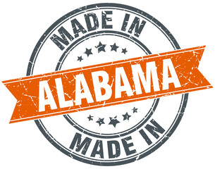 Alabama orange grunge ribbon stamp on white