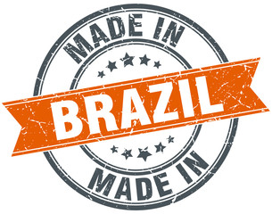 Brazil orange grunge ribbon stamp on white