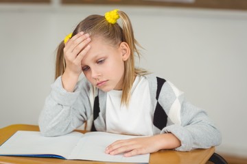 Concentrated pupil working at her desk in a classroom