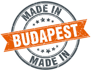 Budapest orange grunge ribbon stamp on white