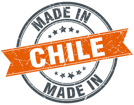 Chile orange grunge ribbon stamp on white