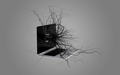 Social media icons set on the root growing out of laptop.